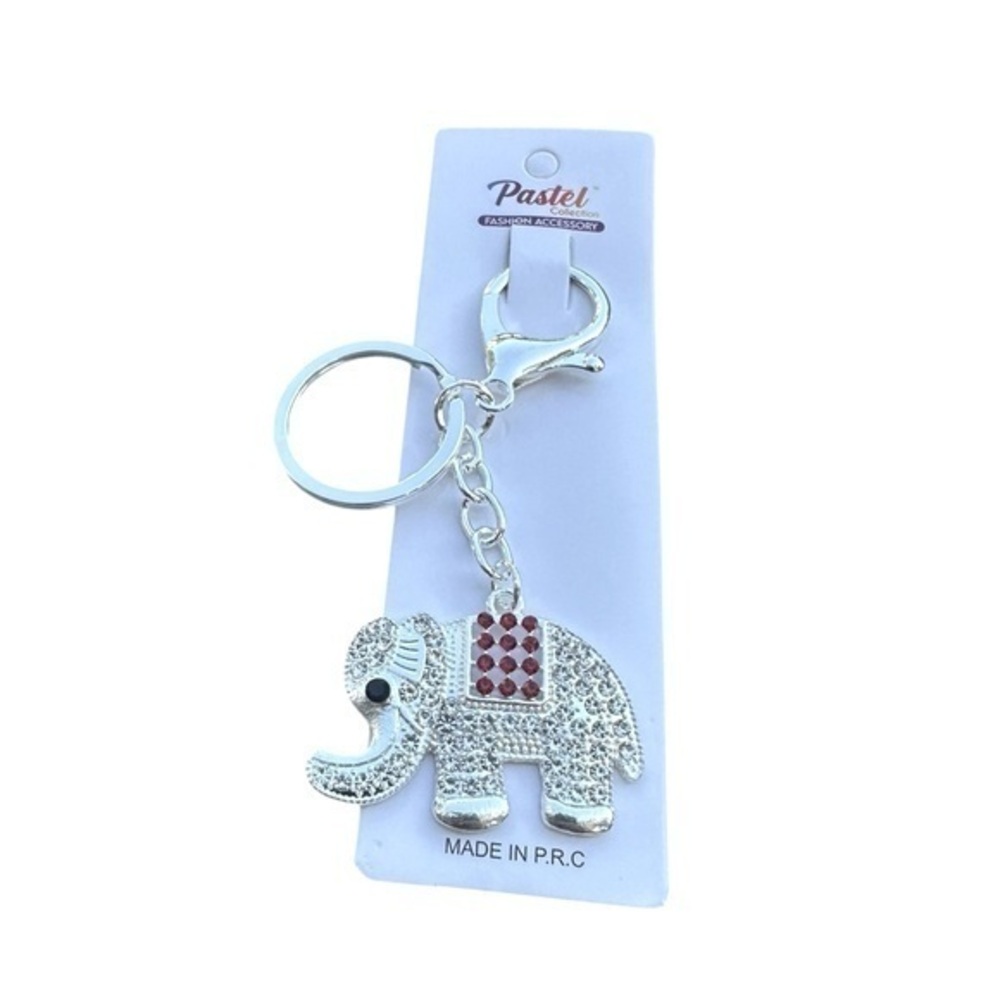 3/$25 Pastel Sparkle.Collection Jeweled Silver & Red Elephant Keychain Bag Charm